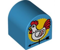 Duplo, Brick 2 x 2 x 2 Curved Top with Rooster Weather Vane Pattern