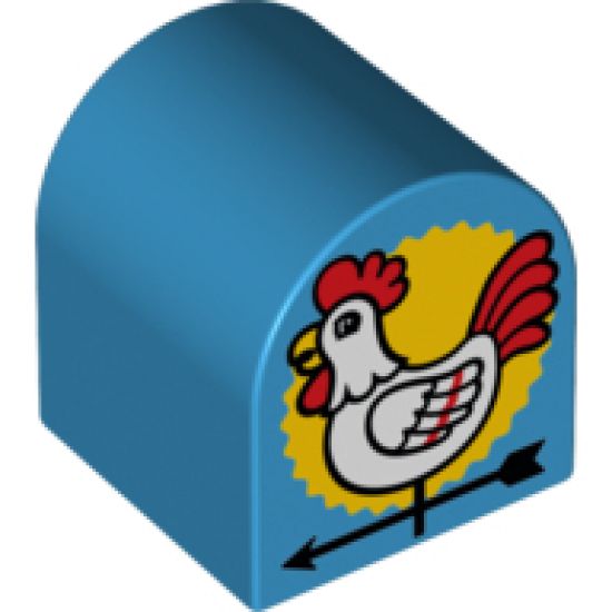Duplo, Brick 2 x 2 x 2 Curved Top with Rooster Weather Vane Pattern