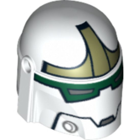 Minifigure, Headgear Helmet with Holes, SW Bounty Hunter with Jaw and Dark Green and Olive Green Pattern