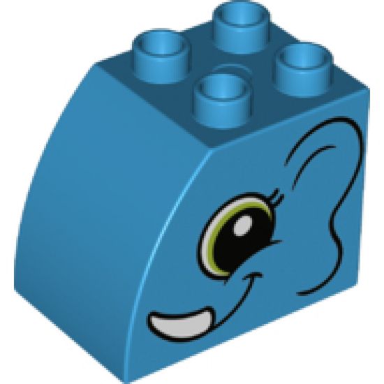 Duplo, Brick 2 x 3 x 2 with Curved Top with Smiling Elephant on Both Sides Pattern