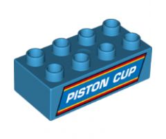Duplo, Brick 2 x 4 with White 'PISTON CUP' Pattern
