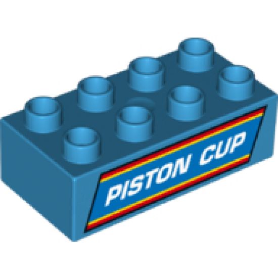 Duplo, Brick 2 x 4 with White 'PISTON CUP' Pattern