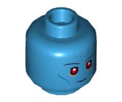 Minifigure, Head Dual Sided Alien Dark Blue Eyebrows, Blue Cheek Lines, Red Eyes, Neutral / Angry Pattern (SW Admiral Thrawn) - Hollow Stud