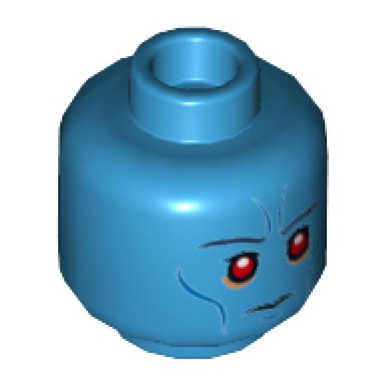 Minifigure, Head Dual Sided Alien Dark Blue Eyebrows, Blue Cheek Lines, Red Eyes, Neutral / Angry Pattern (SW Admiral Thrawn) - Hollow Stud