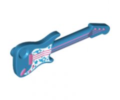 Minifigure, Utensil Guitar Electric with White Pickguard with Stars and Metallic Pink Strings, Bridge and Output Jack Pattern