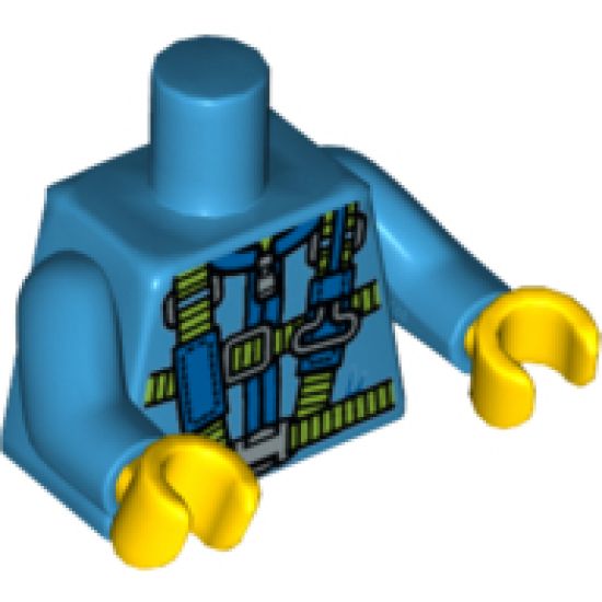 Torso Blue and Lime Parachute Harness Straps and Silver Buckles Pattern / Dark Azure Arms / Yellow Hands