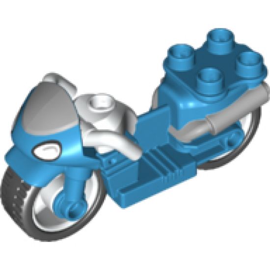 Duplo, Vehicle Motorcycle with Rubber Wheels, White Handelebars, Windscreen and Headlights Pattern