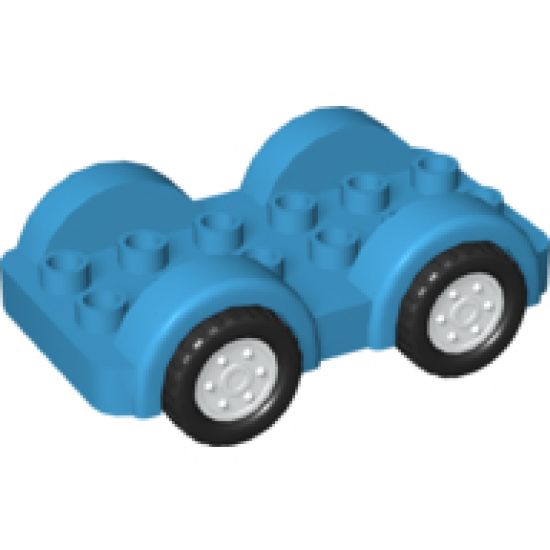 Duplo, Vehicle Car Base 2 x 6 with Four Black Tires and White Wheels on Fixed Axles