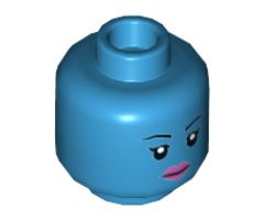 Minifigure, Head Dual Sided Alien Female Black Eyebrows and Pink Lips, Neutral / Angry Pattern (SW Aayla Secura) - Hollow Stud