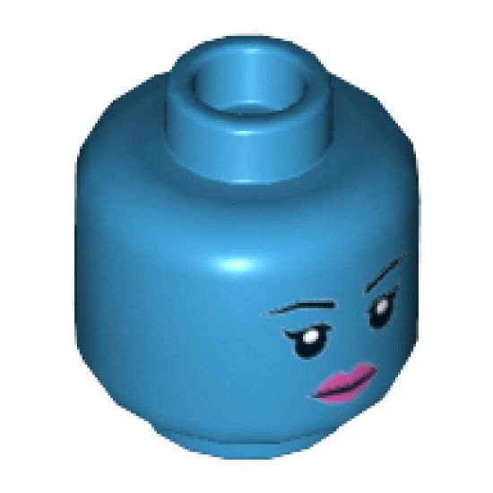 Minifigure, Head Dual Sided Alien Female Black Eyebrows and Pink Lips, Neutral / Angry Pattern (SW Aayla Secura) - Hollow Stud