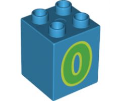 Duplo, Brick 2 x 2 x 2 with Number 0 Green Pattern