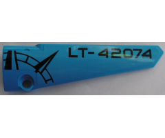 Technic, Panel Fairing # 6 Long Smooth, Side B with Black 'LT-42074' and Compass Point on Dark Azure Background Pattern (Sticker) - Set 42074