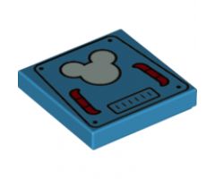 Tile 2 x 2 with Bright Light Blue Mickey Mouse Logo on Hatch with Red Handles Pattern