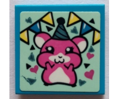 Tile 2 x 2 with Dark Pink Hamster, Hearts and Bunting Pattern (Sticker) - Set 41329