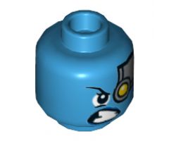 Minifigure, Head Alien Female with Silver Head Plate with Yellow Robot Eye on Left, Lopsided Scowl Pattern - Hollow Stud