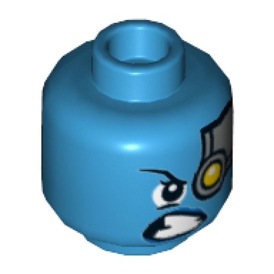 Minifigure, Head Alien Female with Silver Head Plate with Yellow Robot Eye on Left, Lopsided Scowl Pattern - Hollow Stud