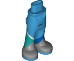 Mini Doll, Legs with Hips and Trousers with Back Pockets with Silver Boots with Dark Turquoise, Blue and White Stripe Pattern