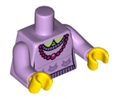 Torso Sweater Crew Neck with Cat Heads, Necklace Pattern / Lavender Arms / Yellow Hands