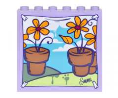 Panel 1 x 6 x 5 with Backdrop with Flower Pots, Bright Light Orange Daisies, Blue Sky and Clouds Background Pattern (Sticker) - Set 41305