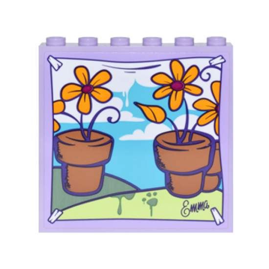 Panel 1 x 6 x 5 with Backdrop with Flower Pots, Bright Light Orange Daisies, Blue Sky and Clouds Background Pattern (Sticker) - Set 41305