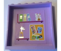 Panel 1 x 6 x 5 with Books on Bookshelf, Trophy, Cat and Poster Pattern on Inside (Sticker) - Set 41095