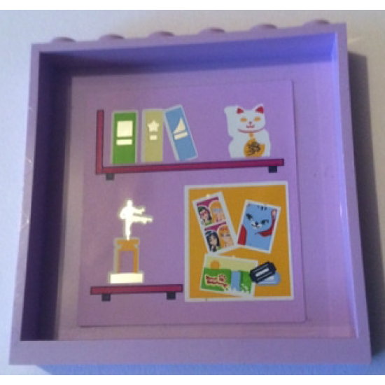 Panel 1 x 6 x 5 with Books on Bookshelf, Trophy, Cat and Poster Pattern on Inside (Sticker) - Set 41095