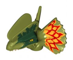 Animal, Body Part Dinosaur Head Dilophosaurus with Dark Green and Dark Red and Yellow on Frill Pattern