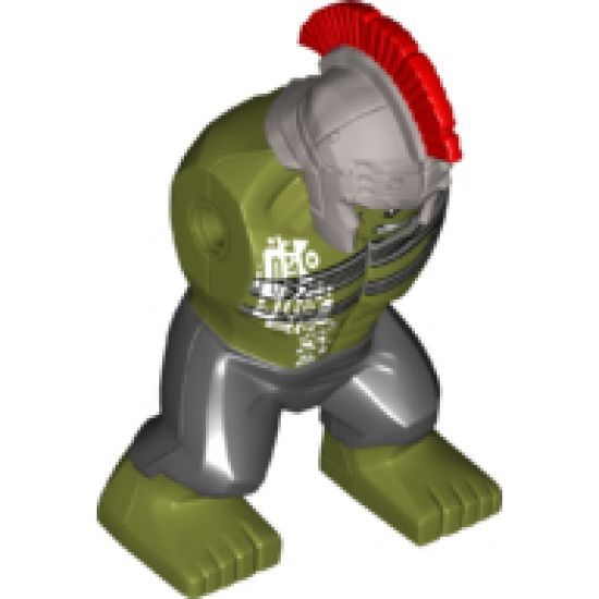 Body Giant, Hulk with Silver Helmet with Red Plume, White Alien Tattoos, Black Pants Pattern