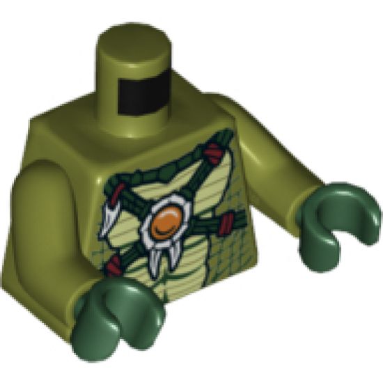 Torso Crocodile Skin with Dark Green Crossing Straps and Fire Chi Emblem Pattern / Olive Green Arms / Dark Green Hands