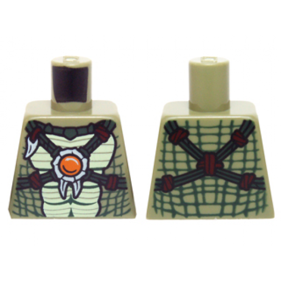 Torso Crocodile Skin with Dark Green Crossing Straps and Fire Chi Emblem Pattern