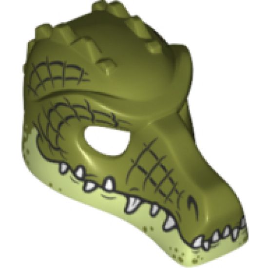 Minifigure, Headgear Mask Crocodile with Teeth, Yellowish Green Lower Jaw and Black Scale Lines Pattern