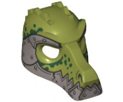 Minifigure, Headgear Mask Crocodile with Metallic Silver Lower Jaw and Armor with Rivets and Dark Green Spots Pattern