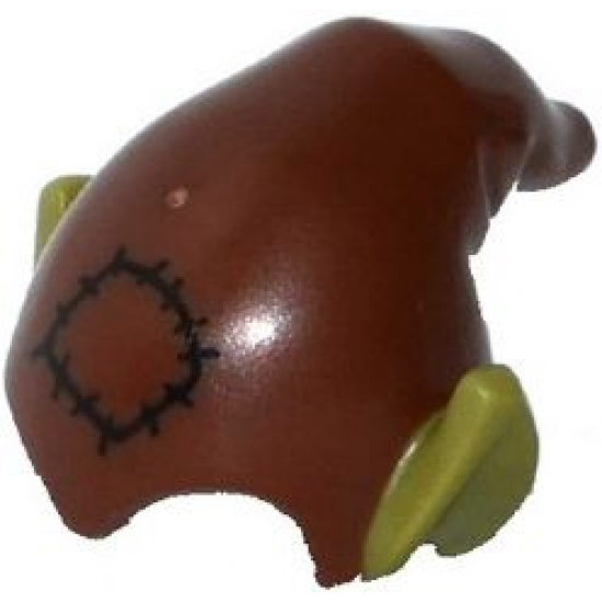Minifigure, Headgear Hat, Elf Drooping with Pointed Ears with Reddish Brown Top and Patch Pattern