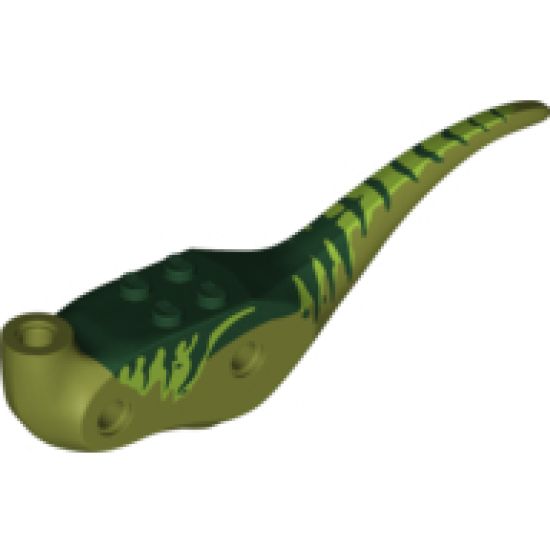 Animal, Body Part Dinosaur Middle Raptor with Dark Green Top with Lime Stripes on Sides Pattern