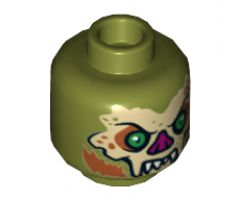 Minifigure, Head Alien Bat with Fangs, Green Eyes and Magenta Nose Pattern - Hollow Stud