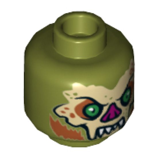 Minifigure, Head Alien Bat with Fangs, Green Eyes and Magenta Nose Pattern - Hollow Stud