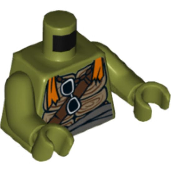 Torso Turtle Shell with Dark Brown Belts, Sunglasses and Orange Bandana Pattern / Olive Green Arms / Olive Green Hands