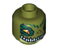 Minifigure, Head Dual Sided Alien Chima Crocodile with Dark Green Rimmed Eyes, Wide Eyes / Narrow Eyes Pattern (Crawley) - Hollow Stud