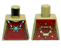 Torso Dark Red Vest with Star Shaped Necklace with Blue Round Jewel (Chi), Back with Gold Crocodile Jaws Pattern