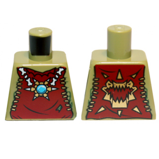 Torso Dark Red Vest with Star Shaped Necklace with Blue Round Jewel (Chi), Back with Gold Crocodile Jaws Pattern