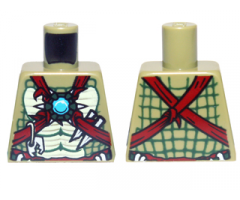Torso Bare Chest with Muscles, Dark Red Straps, White Spikes and Dark Azure Round Jewel (Chi) Pattern