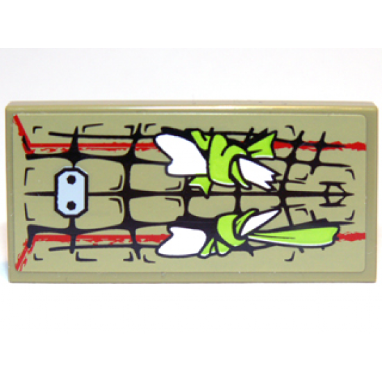 Tile 2 x 4 with Scales, White Teeth and Red Markings Pattern (Sticker) - Set 70006