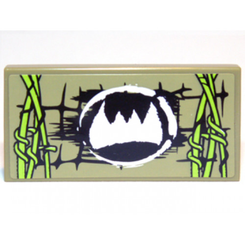 Tile 2 x 4 with Scales, White Fangs Symbol and Lime Vines Pattern Model Left Side (Sticker) - Set 70006