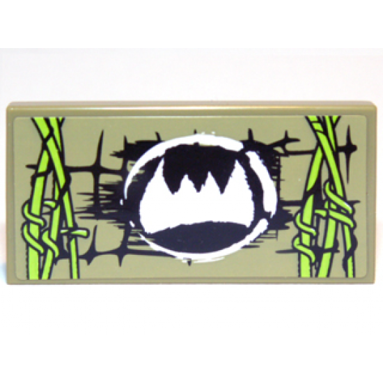 Tile 2 x 4 with Scales, White Fangs Symbol and Lime Vines Pattern Model Left Side (Sticker) - Set 70006