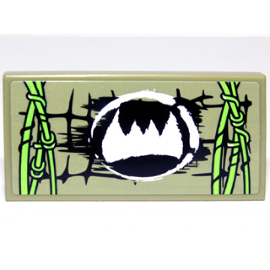 Tile 2 x 4 with Scales, White Fangs Symbol and Lime Vines Pattern Model Right Side (Sticker) - Set 70006