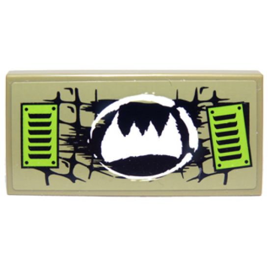 Tile 2 x 4 with Black Scales, White Fangs Symbol, and Lime Vents Pattern (Sticker) - Set 70001