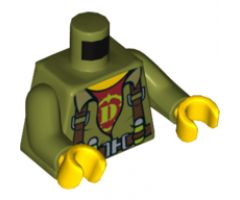 Torso Dino Shirt and Harness, Dark Red Undershirt with 'D' Pattern / Olive Green Arms / Yellow Hands