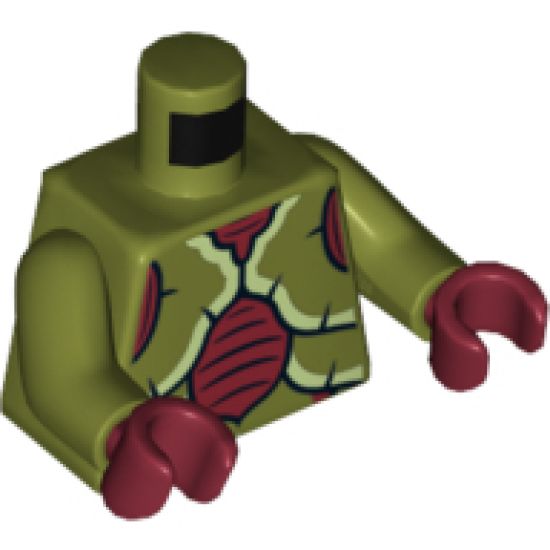 Torso Galaxy Squad Mosquitoid with Dark Red, Yellowish Green and Black Exoskeleton Pattern / Olive Green Arms / Dark Red Hands