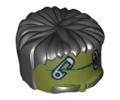 Minifigure, Headgear Head Top, Frankenstein Monster with Black Hair and Safety Pins Pattern