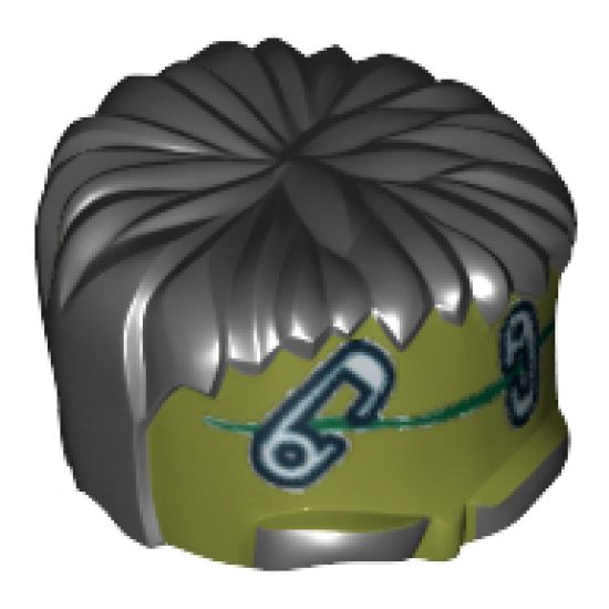 Minifigure, Headgear Head Top, Frankenstein Monster with Black Hair and Safety Pins Pattern